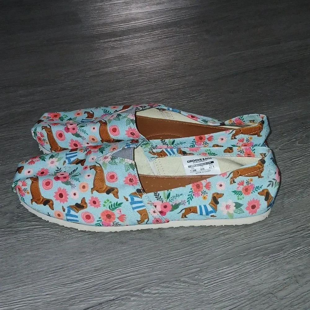 Groove Bags Dauch hound floral print canvas slip on shoes Sz 7.5 NWOT
